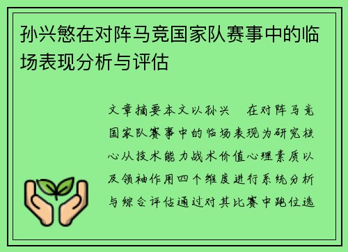 孙兴慜在对阵马竞国家队赛事中的临场表现分析与评估 孙兴慜在对阵马竞国家队赛事中的临场表现分析与评估